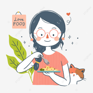 vegan girl with cat love food